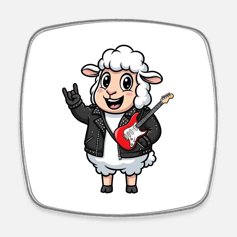 Rocker Sheep with Electric Guitar - Square fridge magnet - white