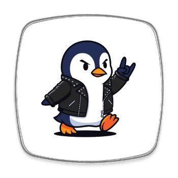 Rocker-Pinguin in Lederjacke mit Teufelshorn - Viereckiger Kühlschrankmagnet - Weiß - Vorne
