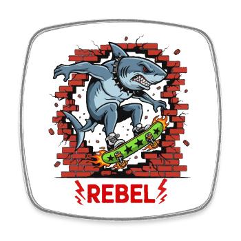 Rebellischer Hai auf Skateboard - Viereckiger Kühlschrankmagnet - Weiß - Vorne