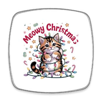 Motif chat de Noël miaou - Magnet carré - blanc - Devant