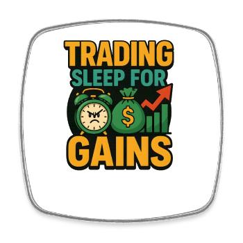 Trading Sleep for Gains, Investing  - Square fridge magnet - white - Front