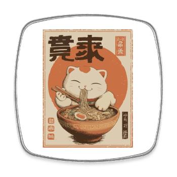 Lucky Cat Ramen Japan Streetwear Design - Viereckiger Kühlschrankmagnet - Weiß - Vorne