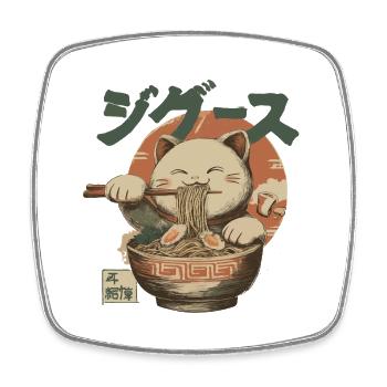 Lucky Cat Ramen Japan Streetwear Design - Viereckiger Kühlschrankmagnet - Weiß - Vorne