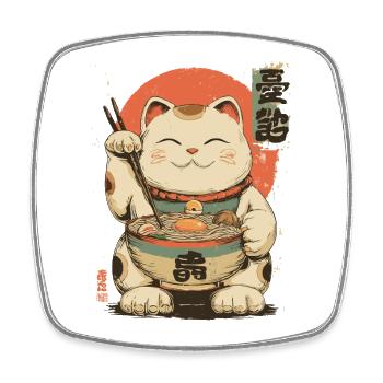 Lucky Cat Ramen Japan Streetwear Design - Viereckiger Kühlschrankmagnet - Weiß - Vorne