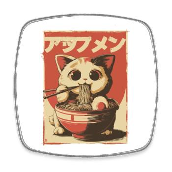 Lucky Cat Ramen Japan Streetwear Design - Viereckiger Kühlschrankmagnet - Weiß - Vorne