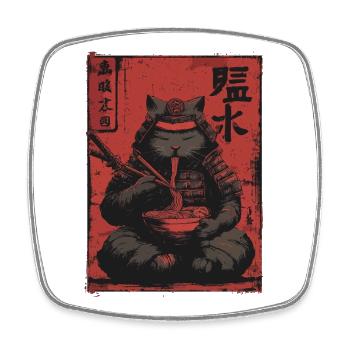 Samurai Cat Ramen Japan Streetwear Design - Viereckiger Kühlschrankmagnet - Weiß - Vorne