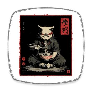 Samurai Cat Ramen Japan Streetwear Design - Viereckiger Kühlschrankmagnet - Weiß - Vorne