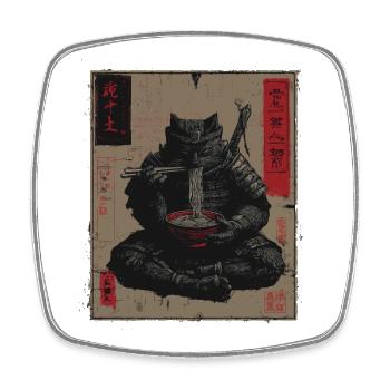 Samurai Cat Ramen Japan Streetwear Design - Viereckiger Kühlschrankmagnet - Weiß - Vorne
