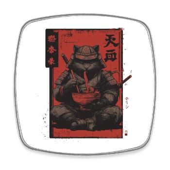 Samurai Cat Ramen Japan Streetwear Design - Viereckiger Kühlschrankmagnet - Weiß - Vorne