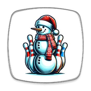 BOwling Weihnachten Sport Weihnachtsmann - Viereckiger Kühlschrankmagnet - Weiß - Vorne