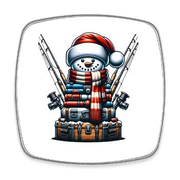 FIshing Christmas Sports Santa Claus - Square fridge magnet - white - Front