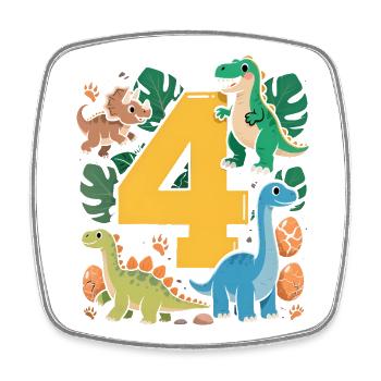 4 Year Old Cute Rex 4th Birthday Gift Funny - Square fridge magnet - white - Front
