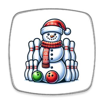 BOwling Weihnachten Sport Weihnachtsmann - Viereckiger Kühlschrankmagnet - Weiß - Vorne