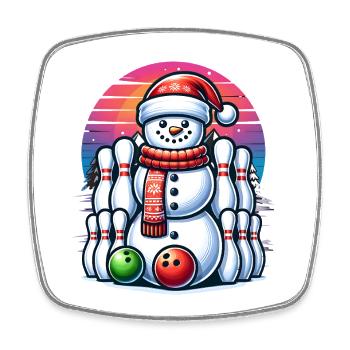 BOwling Weihnachten Sport Weihnachtsmann - Viereckiger Kühlschrankmagnet - Weiß - Vorne