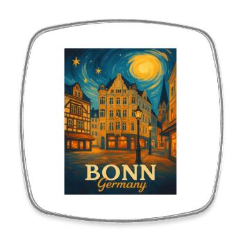 Bonn Night City Poster - Square fridge magnet - white - Front