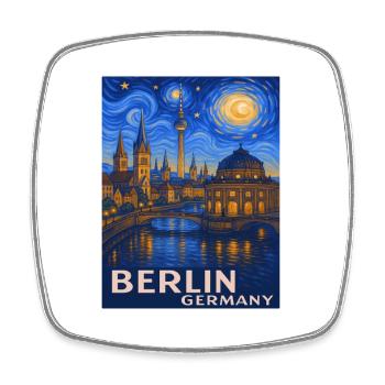 Berlin Night Sky City Motif - Square fridge magnet - white - Front