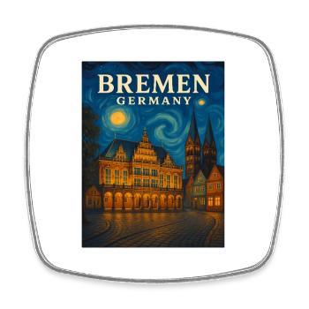 Bremen Nachtlicht Skyline - Viereckiger Kühlschrankmagnet - Weiß - Vorne