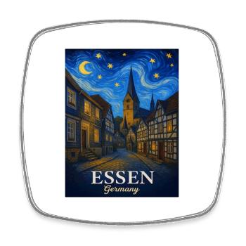 Starry Night in Essen Old Town - Square fridge magnet - white - Front