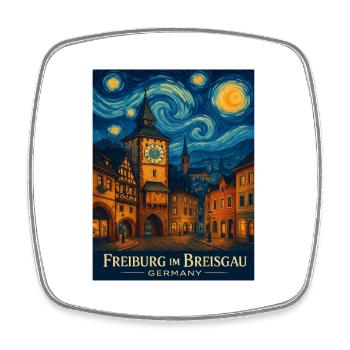Freiburg Sternennacht Stadtbild - Viereckiger Kühlschrankmagnet - Weiß - Vorne