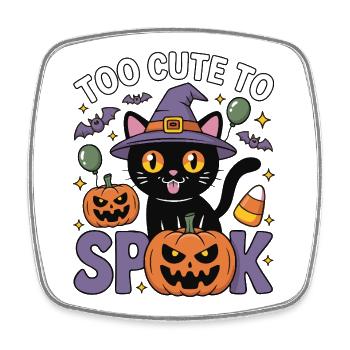 Too Cute to Spook - Cute Witch Cat - Square fridge magnet - white - Front
