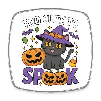 Too Cute to Spook - Cute Witch Cat - Square fridge magnet - white - Front