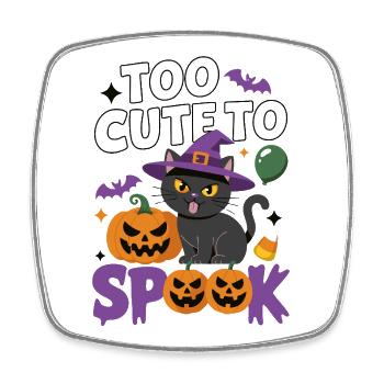 Too Cute to Spook - Cute Witch Cat - Square fridge magnet - white - Front