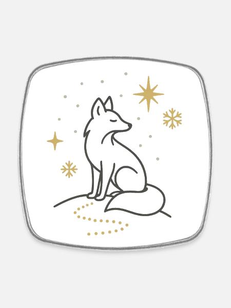 Moon wolf silhouette with stars - Square fridge magnet - white