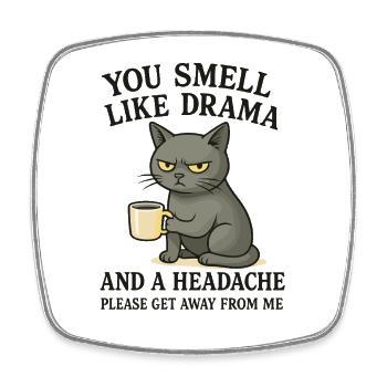 Grim Cat with Coffee Saying - Square fridge magnet - white - Front