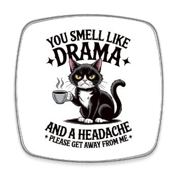 Drame Chat Café Dicton - Magnet carré - blanc - Devant