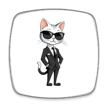 Eleganter Katzenheld im Anzug - Viereckiger Kühlschrankmagnet - Weiß - Vorne