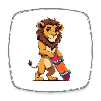 Lion Cub Skateboard Power - Square fridge magnet - white - Front