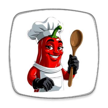 Chili Chef Cartoon Kitchen Hero - Square fridge magnet - white - Front