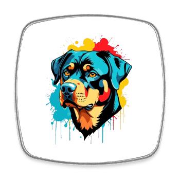 Farbexplosion Hundeporträt Rottweiler - Viereckiger Kühlschrankmagnet - Weiß - Vorne