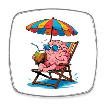 Gehirn am Strand mit Cocktail - Viereckiger Kühlschrankmagnet - Weiß - Vorne