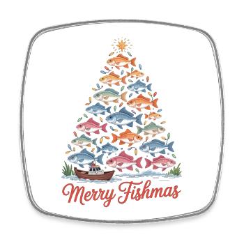 Merry Fishmas Weihnachts-T-Shirt für Angler - Viereckiger Kühlschrankmagnet - Weiß - Vorne