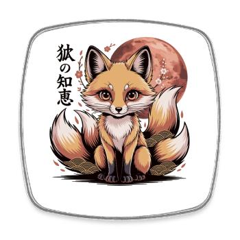 Kitsune Shirt – Symbol der Weisheit und Magie - Viereckiger Kühlschrankmagnet - Weiß - Vorne