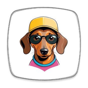 Dackel mit Sonnenbrille Cap Pink - Viereckiger Kühlschrankmagnet - Weiß - Vorne
