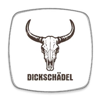 Stierkopf Schädel mit Hörnern - Dickschädel - Viereckiger Kühlschrankmagnet - Weiß - Vorne