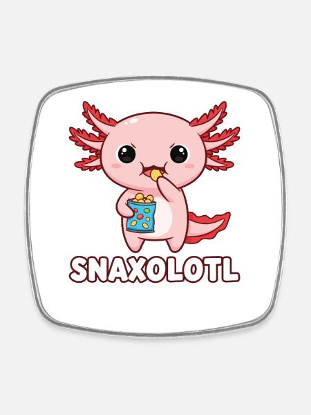 Mignon axolotl rose mangeant des chips - Magnet carré - blanc