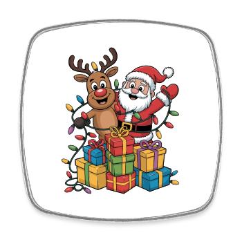 Santa Rentier Lichterkette - Viereckiger Kühlschrankmagnet - Weiß - Vorne