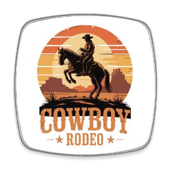 Rodéo de cow-boy - Wild West Sunset Design - Magnet carré - blanc - Devant