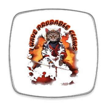 Chat ninja dans l’épée de feu - Magnet carré - blanc - Devant