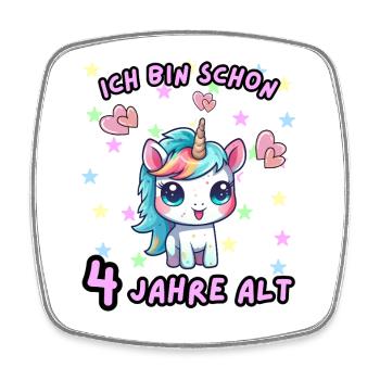 Licorne Anniversaire Design 4 Ans - Magnet carré - blanc - Devant