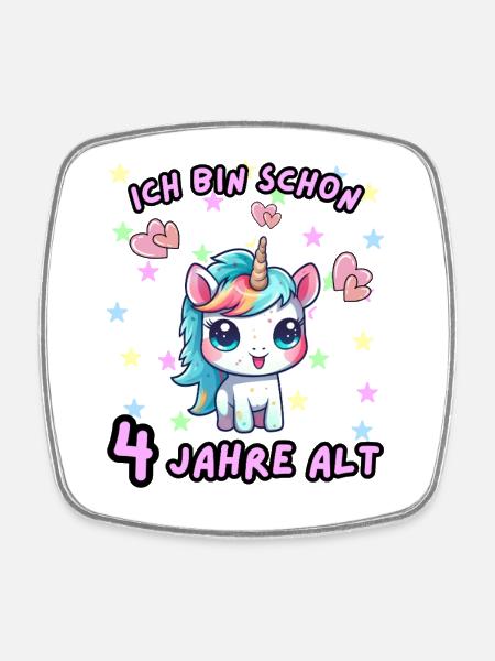 Unicorn Birthday Design 4 Years - Square fridge magnet - white