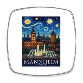 Mannheim Night Panorama - Square fridge magnet - white - Front