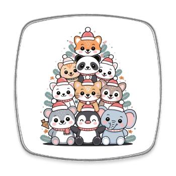 Animal Christmas Tree – Cute Xmas Animals - Square fridge magnet - white - Front