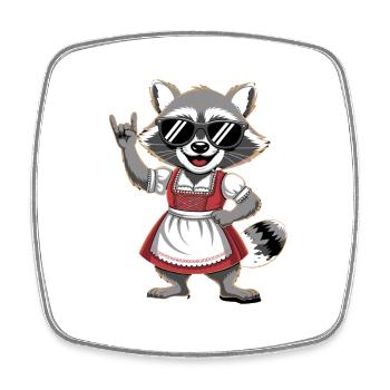  Lustiger Waschbär im Dirndl mit Sonnenbrille und - Viereckiger Kühlschrankmagnet - Weiß - Vorne