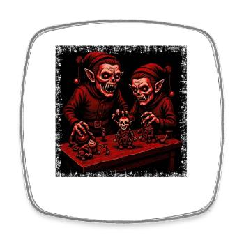 Creepy Christmas Zombie Elf Skeleton Horror - Square fridge magnet - white - Front