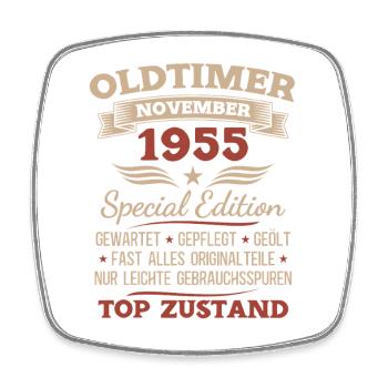 70. Geburtstag Geschenk Oldtimer November 1955 - Viereckiger Kühlschrankmagnet - Weiß - Vorne