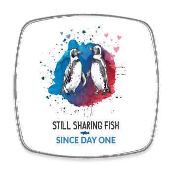 Still Sharing Fish - Chemise de couple pingouin drôle - Magnet carré - blanc - Devant